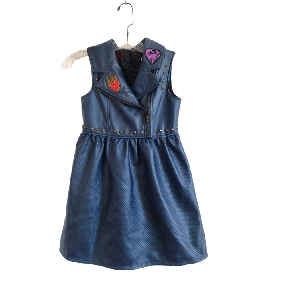 Disney Descendants Blue Faux Quilted Leather Dress Size 7/8